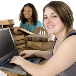 Two female students studying
